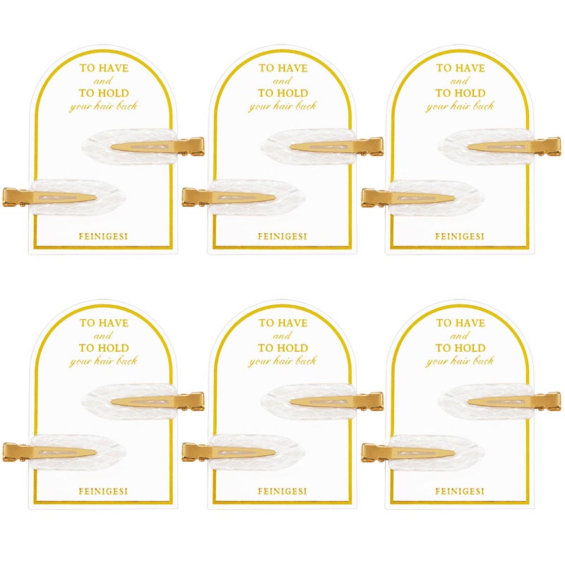FEINIGESI 12PCS/6Cards No Bend Hair Clips Bridesmaid Creaseless Acrylic Resin Flat Clip Acetate Bridesmaid Hair Clips Hair Setting Clips for Bridesmaid Gift Proposal Box (White) - Image 1